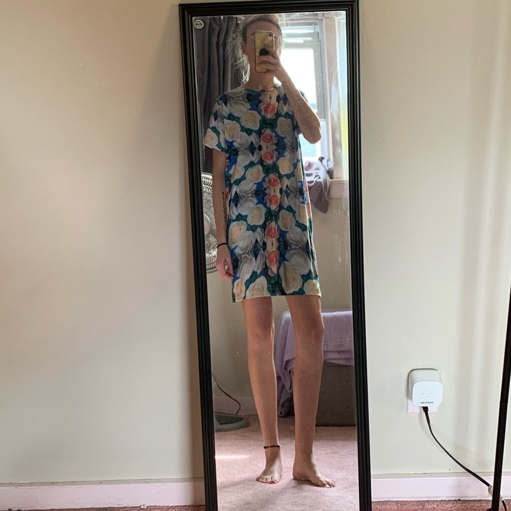 CLASHIST Geometric Floral Tee Shirt Dress